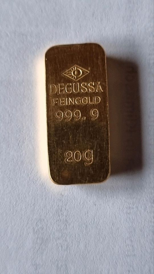 Goldbarren Alte Sargform Degussa 20 gramm 999,9 in Schernfeld
