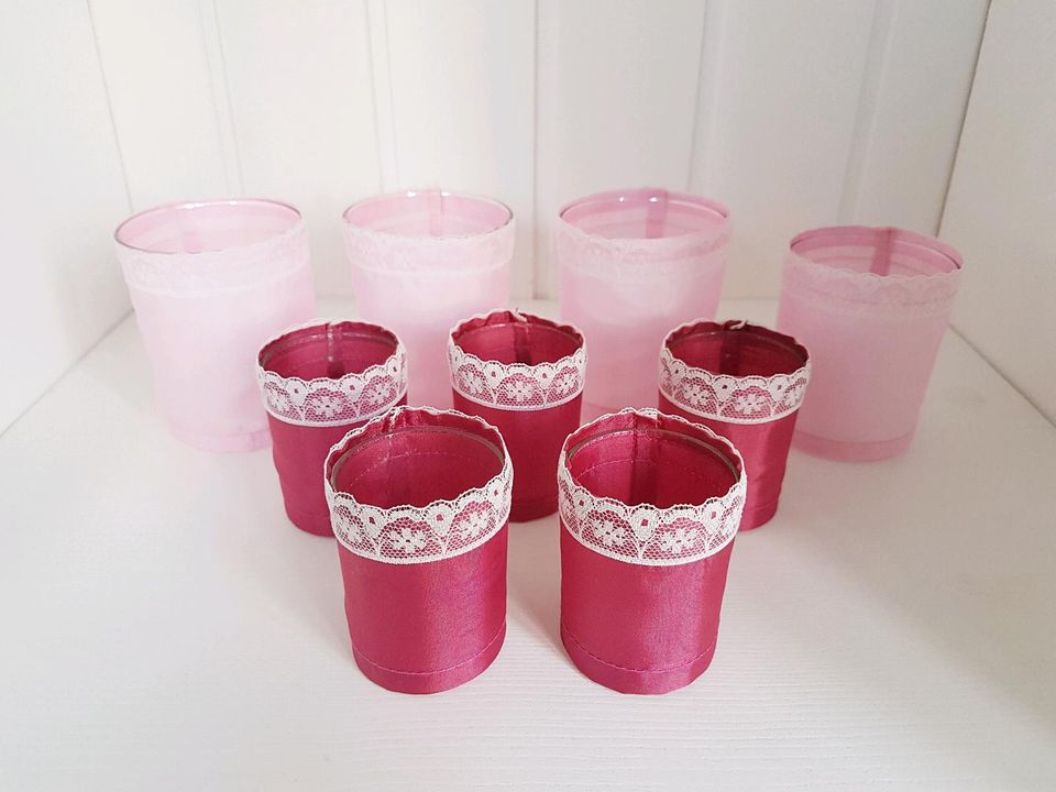 ⭐️ 9 Teelichthalter Teelicht Glas rosa pink Hochzeit - wie NEU! in Strande