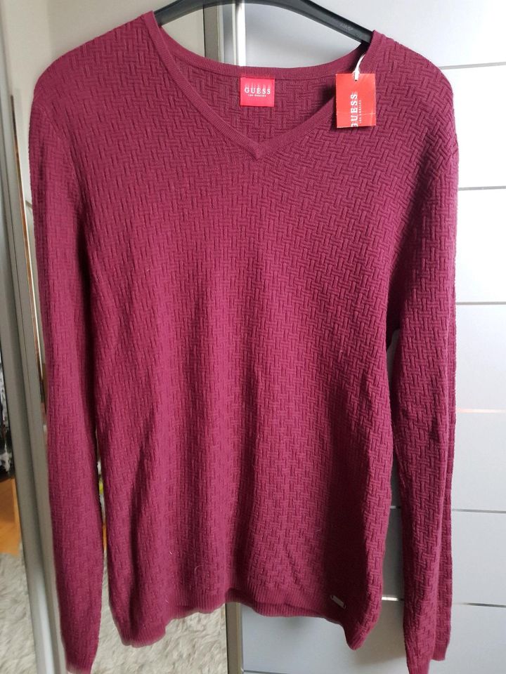 Guess Pullover XL 52 54 rot Burgunderrot neu Pulli Etikett V-Neck in Köln