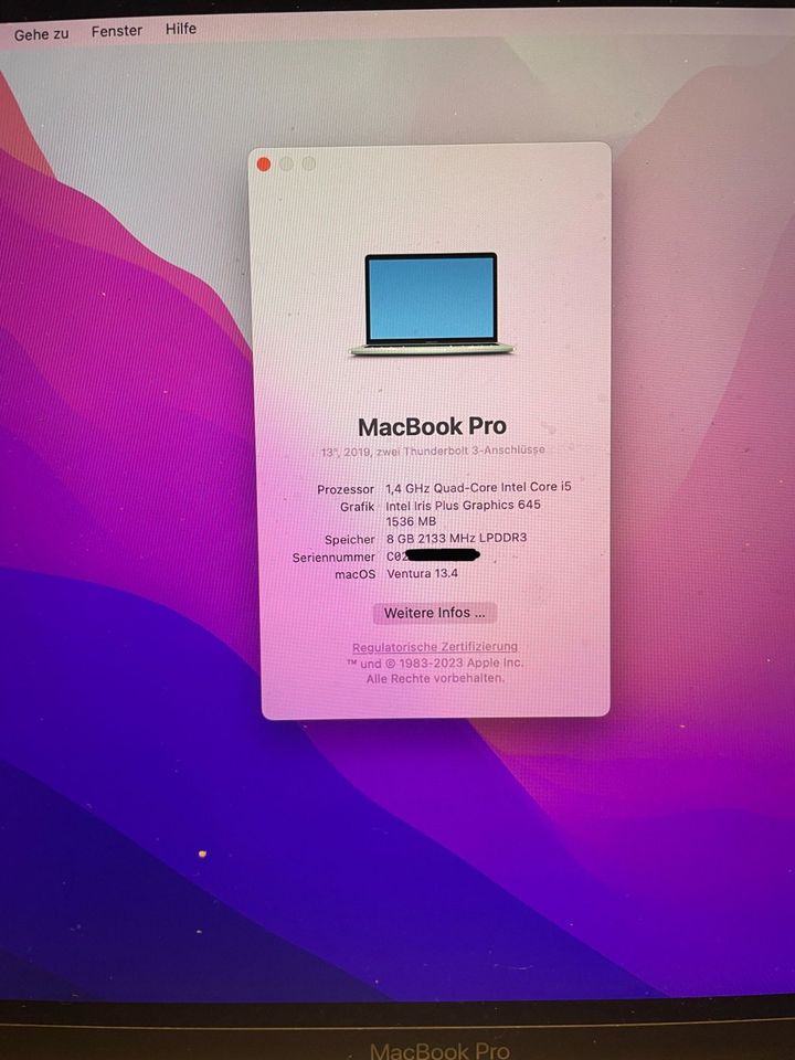 Apple MacBook Pro 2019 - 13 Zoll, Silber, Gebraucht in Marburg