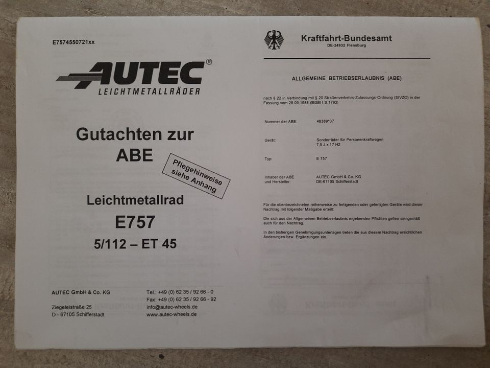 Autec 17 Zoll Alufelgen mit Sommerreifen VW / Audi / Seat / Skoda in Ansbach