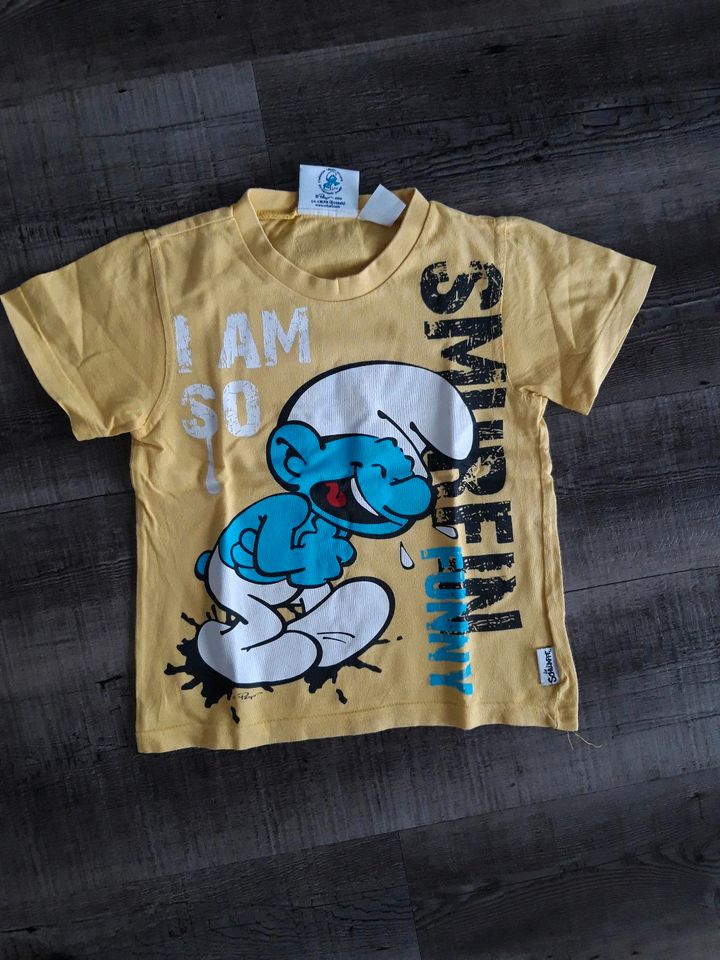 Gelbes Schlümpfe T-Shirt 104 / 110 in Weikersheim