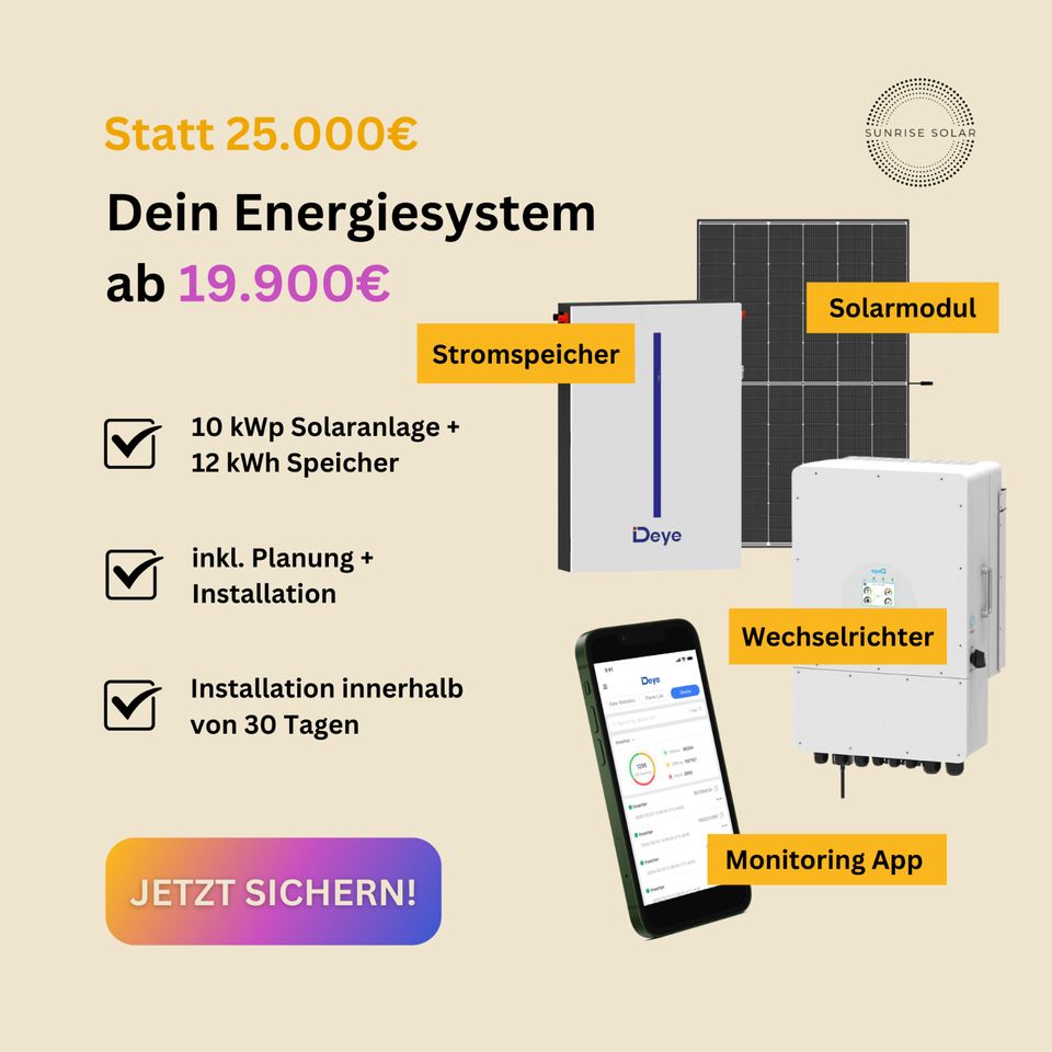 Top Photovoltaik Angebot! 10 kWp Solaranlage mit 12kWh Speicher + Doppelglas Module! in Berlin