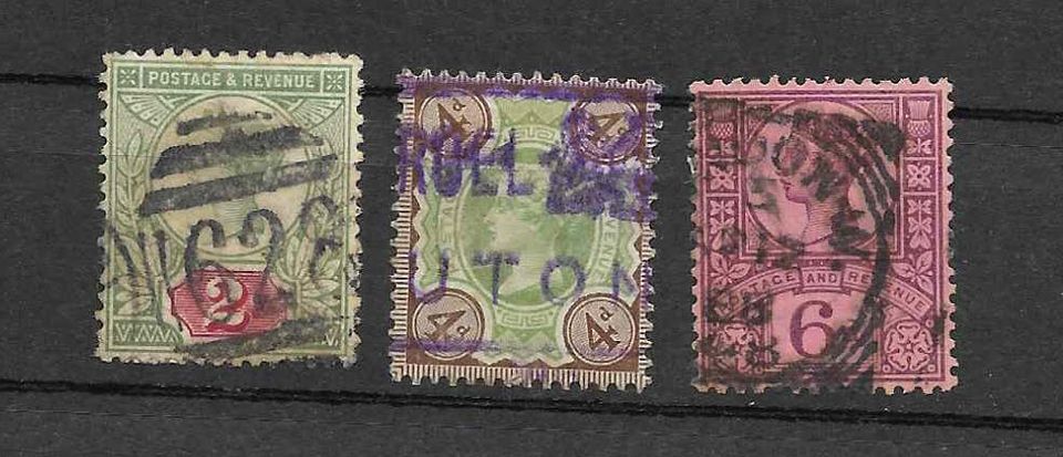 Groß Britannien England 1887 Michel Nr. 88, 91, 94 gestempelt in Ihlow