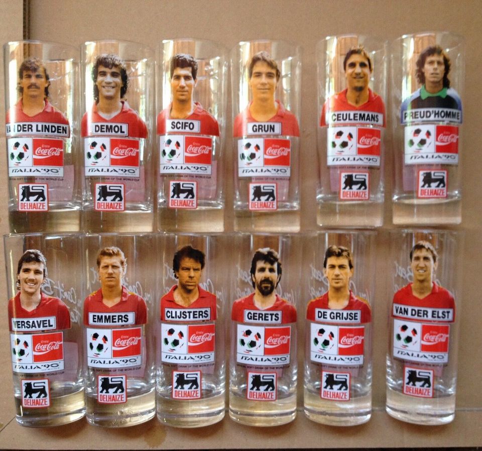 12 Coca Cola Gläser Fussball WM 1990 Italien Belgien in Burg