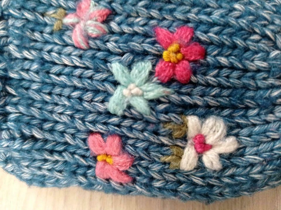 Handschuhe Strick für Baby-Mädchen - Blau mit Blumen - Next - Grö in Wolpertswende