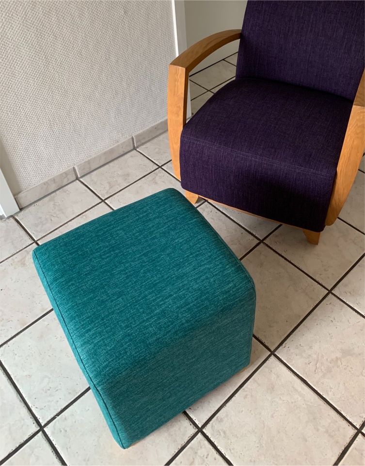 Pouf Hocker Fussablage Türkis ca 42cm Eiche Stoff in München