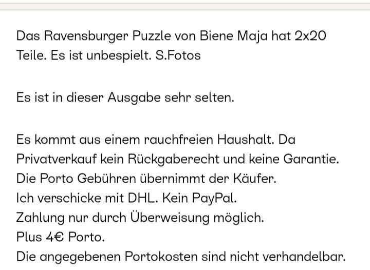 Puzzle Ravensburg Biene Maja 2 x 20 Teile, neuwertig s.Fotos in Wilnsdorf