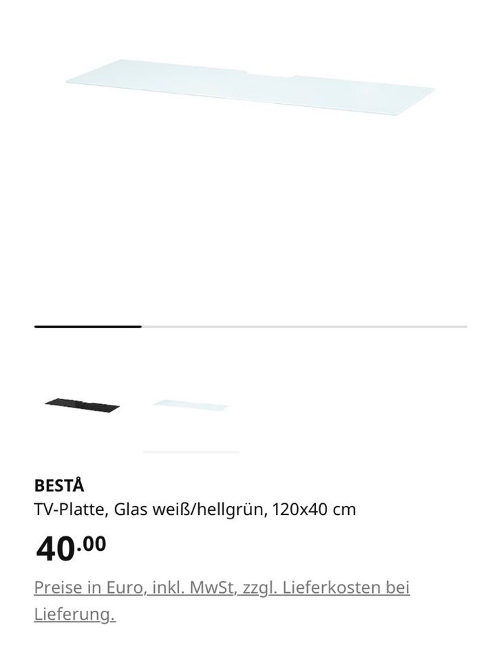 Ikea BESTA TV-Platte, Glas weiß/hellgrün, 120×40 cm Milchglas in Kastellaun