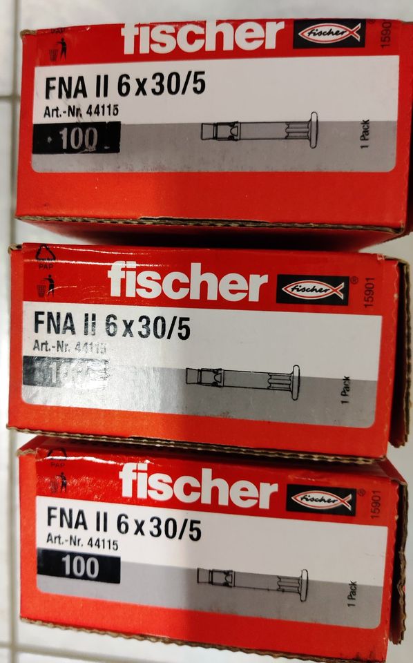 3 Pakete a 100 Stück fischer Dübel FNA II 6 x 30 / 5 Nagelanker in Herscheid