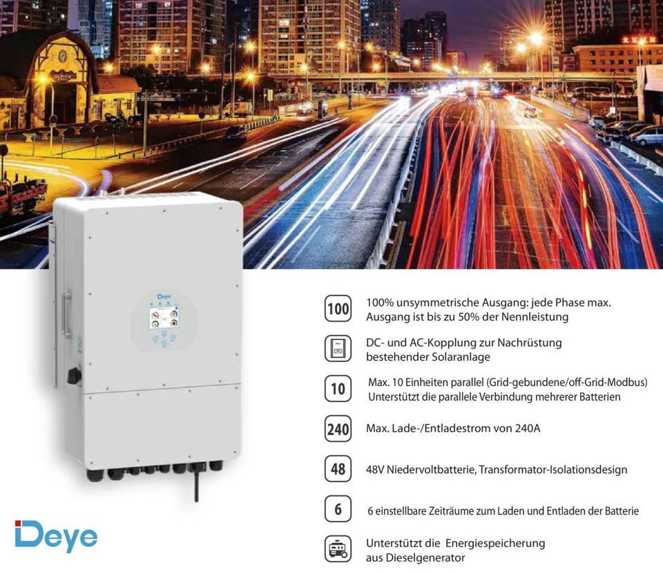 Deye Hybrid Wechselrichter 12kW 3-Phasen Niedervolt EU-IP65 Wifi in Lachendorf