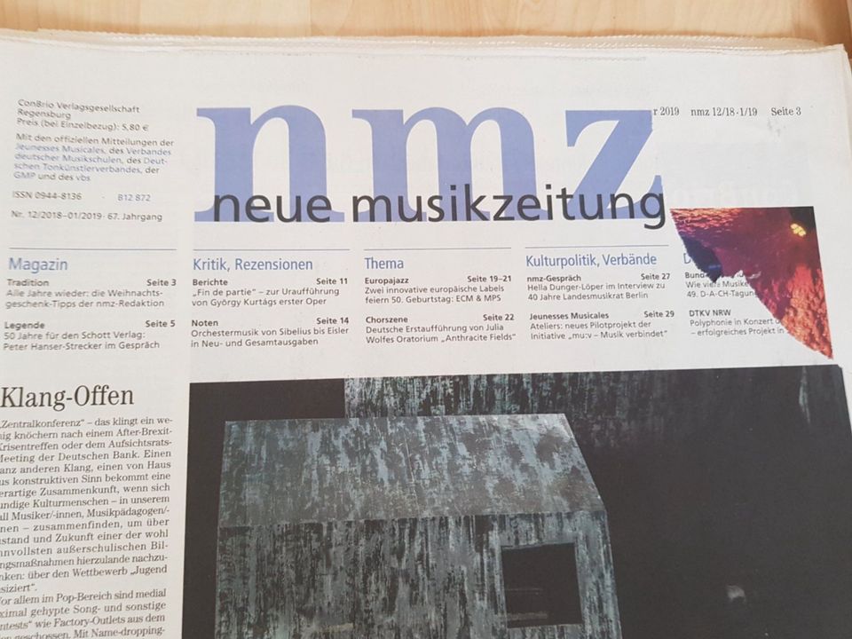 NMZ Fachzeitschrift Zeitung NEUE MUSIKZEITUNG Fachzeitung Musik in Bötzingen