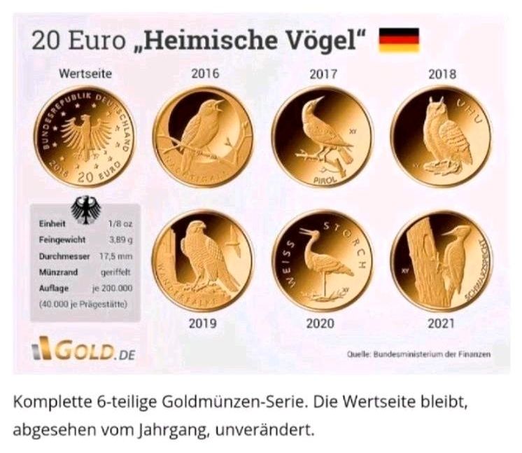 20 Euro Gold - 2016 - Heimische Vögel - Nachtigall G, Acryl-Box in Wermelskirchen