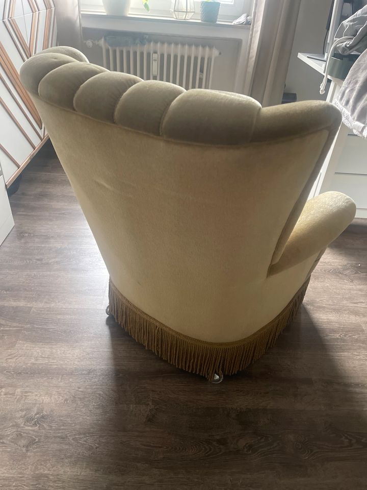 Vintage Sessel gelb senffarben Samt in Werne