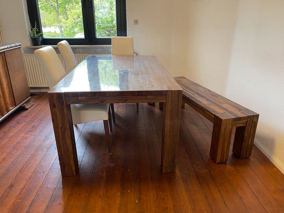 Esstisch mit Stühlen und Bank - 100x180cm (ausziehbar) - Holz in Bielefeld