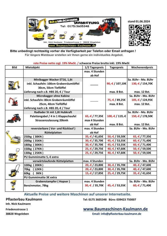 ✅ Vermietung Minibagger / Micro ✅ Microbagger mit Baggerschaufel 25, 40, 80cm MS01 Aufnahme, mieten / Baumaschinenvermietung / Baumaschinenverleih / Rüttelplatte / Nassschneidetisch für Pflastersteine in Halberstadt