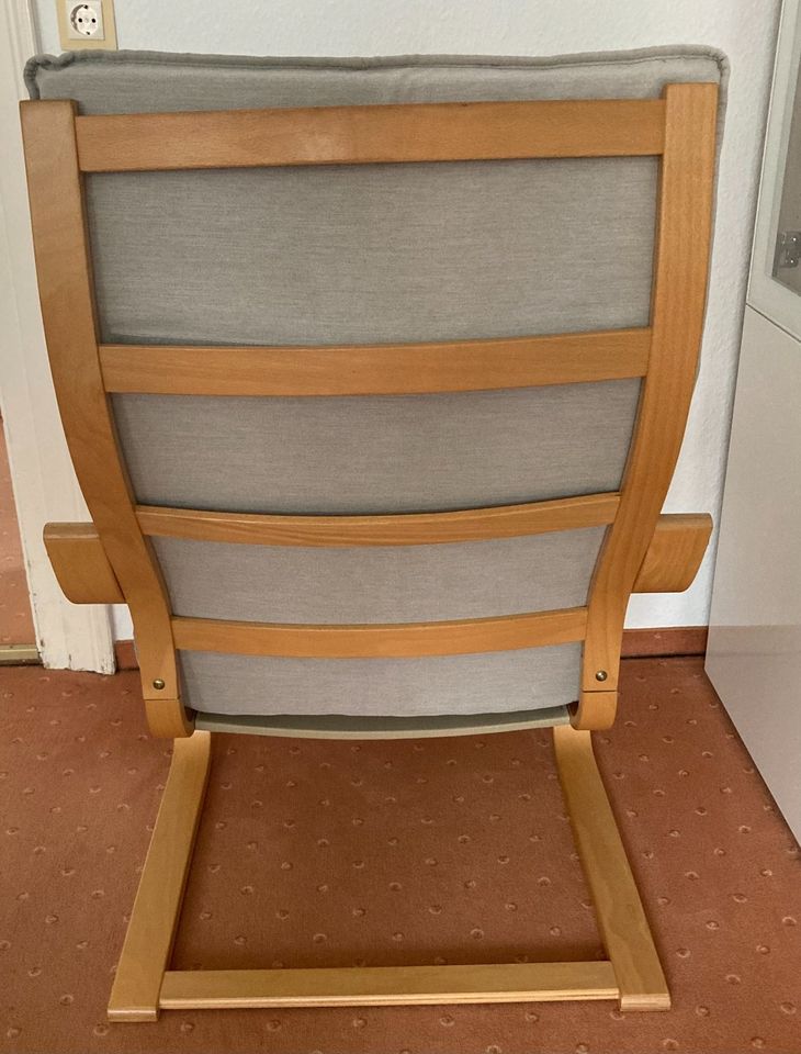 Schwingstuhl, Schwingsessel, Sessel aus Holz mit Polsterauflage in Aub