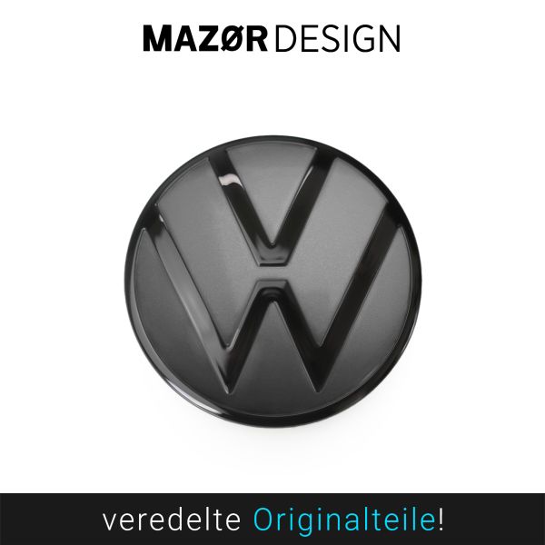 VW Golf 8 Bicolor Heck Emblem schwarz glänzend / Mondsteingrau Uni LA7C -  Exclusiv veredelte Embleme aus der SCHWEIZ