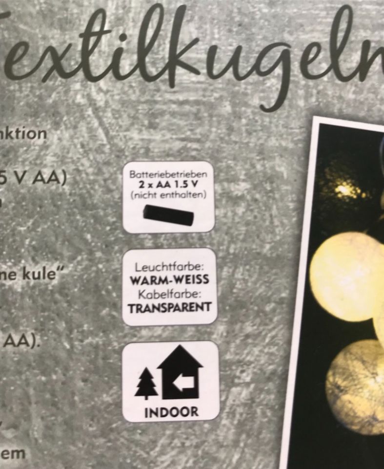 Lichterkette Textilkugeln für indoor, Timerfunktion, 2er Set in Glött