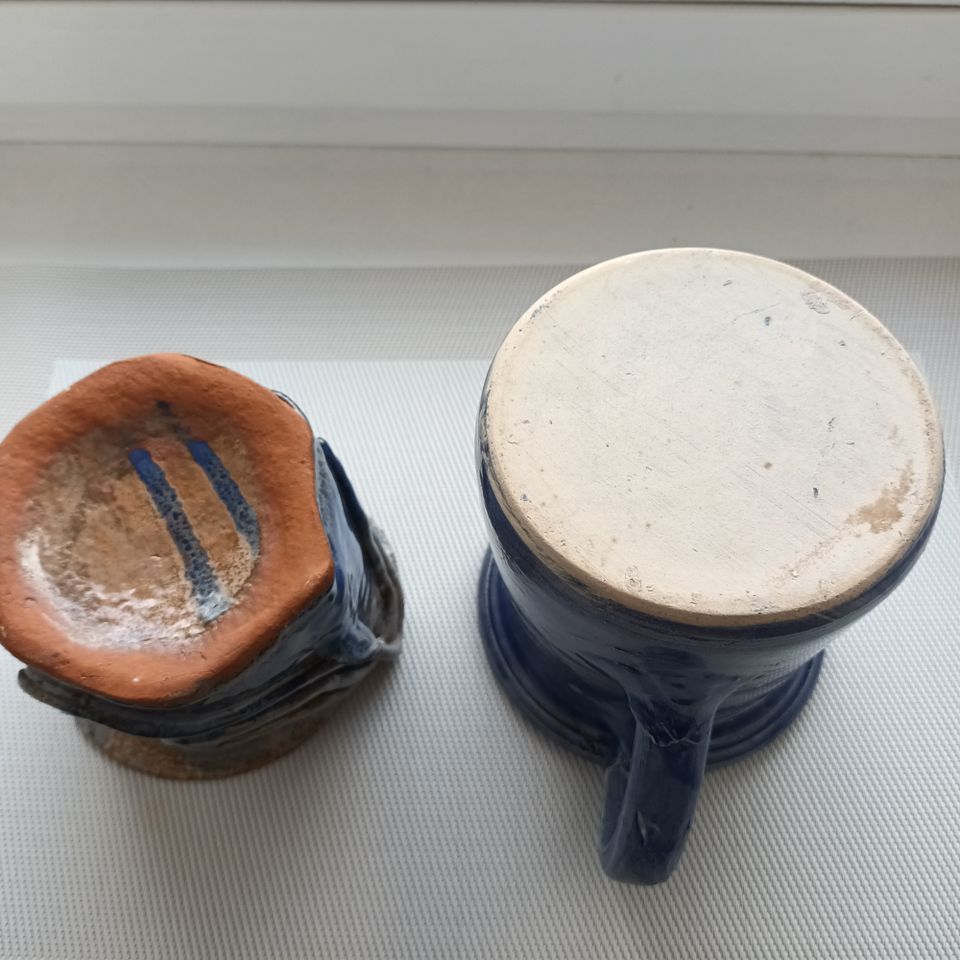 Konvolut Töpferware 2 Stück Vase Krug Deko blau in Fellbach