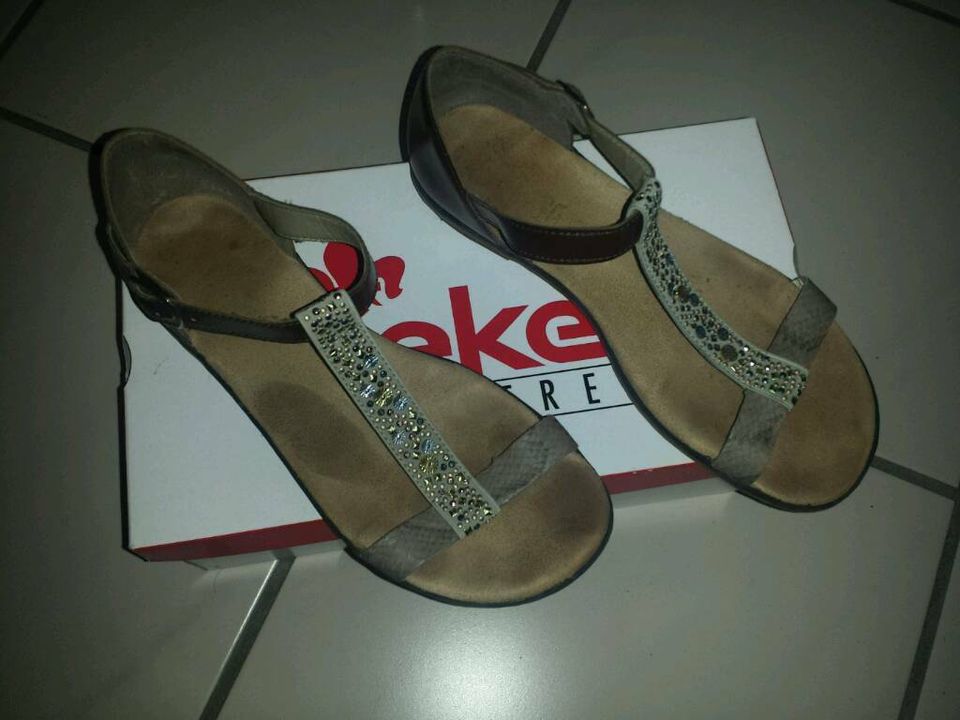 Rieker T-Steg Sandalen beige braun glitzer Strass Steinchen,Gr.37 in Saarbrücken