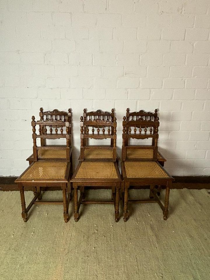 6 Stühle Gründerzeit alt antik Geflecht Satz Stuhl Holz in Mecklenbeck