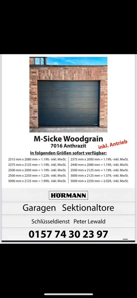 Hörmann Sektionaltore, sofort verfügbar!! M-Sicke Woodgrain 7016 Anthrazit in Fröndenberg (Ruhr)