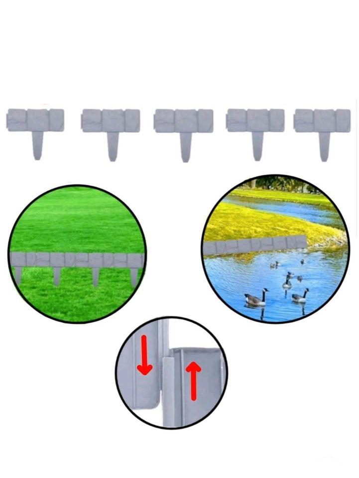 5 Stück Mini Gartenzaun Grau Kunstsoff Zaun 24,5x10cm Beetrand in Villingen-Schwenningen