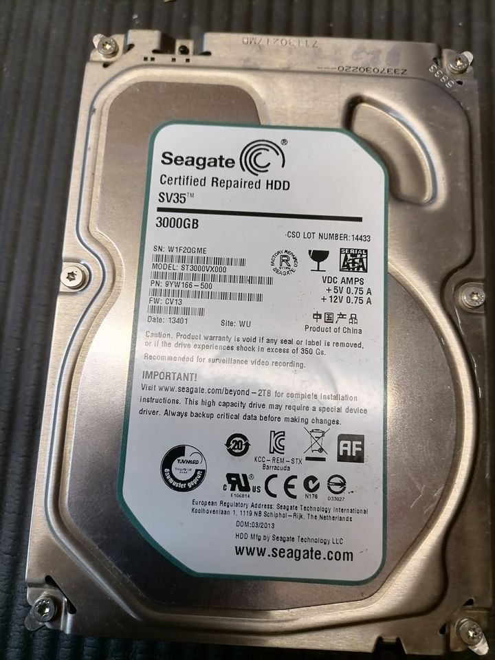 Seagate SV35 Serie ST3000VX000 Interne Festplatte 3TB 7200 rpm in Wulfsen