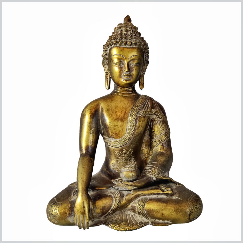 Erdender Buddha Bronze goldantik Feuerarbeit 27,5cm 3,3kg in München