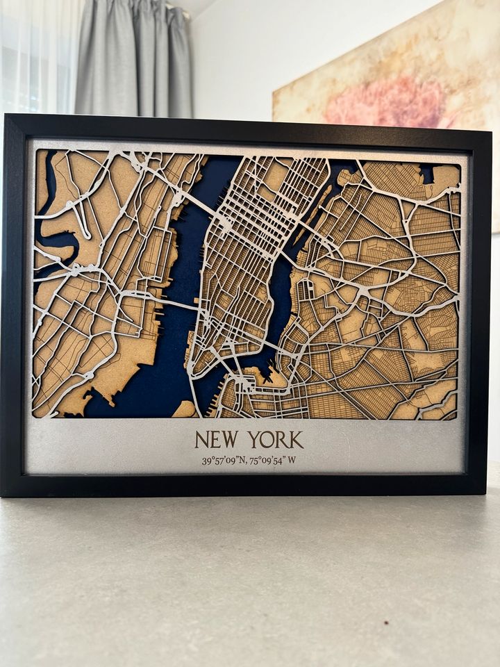 New York Stadtkarte mit 3 Holzlagen in 3D Struktur, 30x40cm in Schloß Holte-Stukenbrock