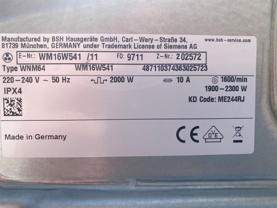 Ersatzteile für Siemens Waschmaschine IQ 700 - E-Nr. WM16W541/11 in Varel