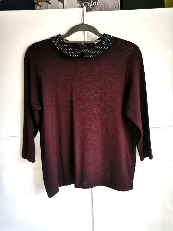 Shirt weinrot Pullover Sweatshirt Bubikragen Punkte gepunktet L in Hersbruck