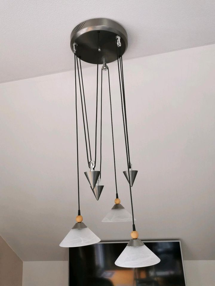 Lampe 3-strahlig Glas/ Edelstahl/Holz in Hofgeismar
