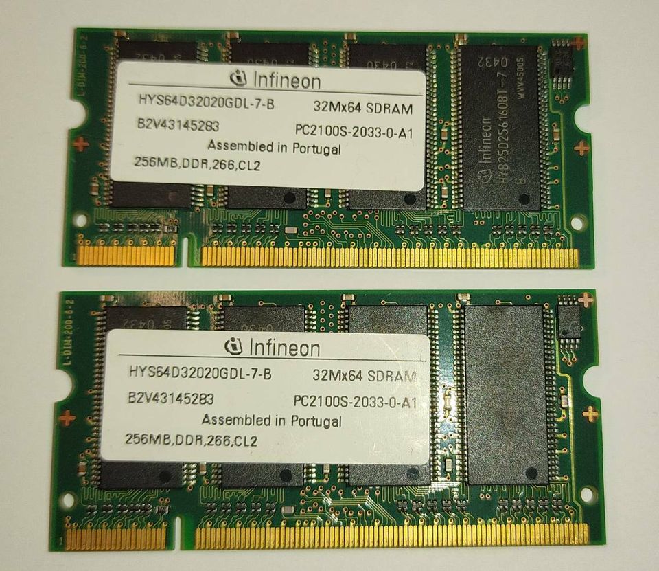 2x 256MB DDR1 SODIMM / 200 Pin / Notebook - Laptop / Infineon in Pfaffenhofen a.d. Ilm