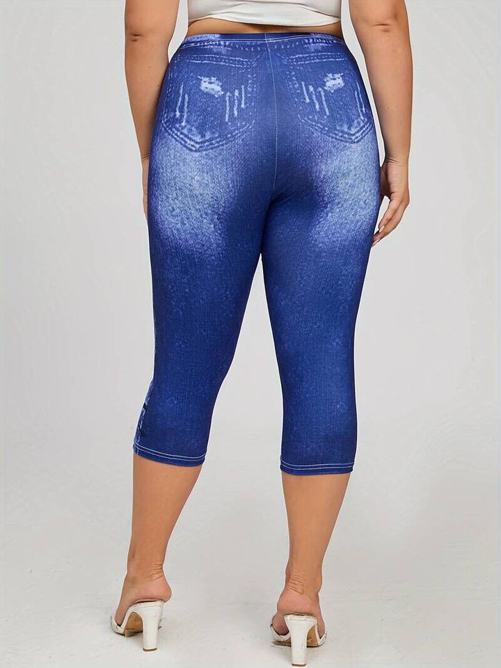 Capri-Leggings mit Plus-Denim-Print für Damen Gr. 50 in Eislingen (Fils)