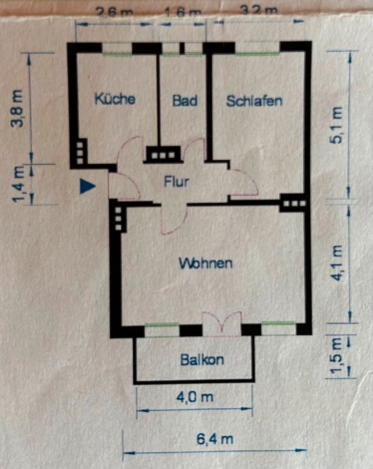 Nachmieter zum 01.10.2024 / große 2-Raumwohnung / Stadtfeld-West in Magdeburg