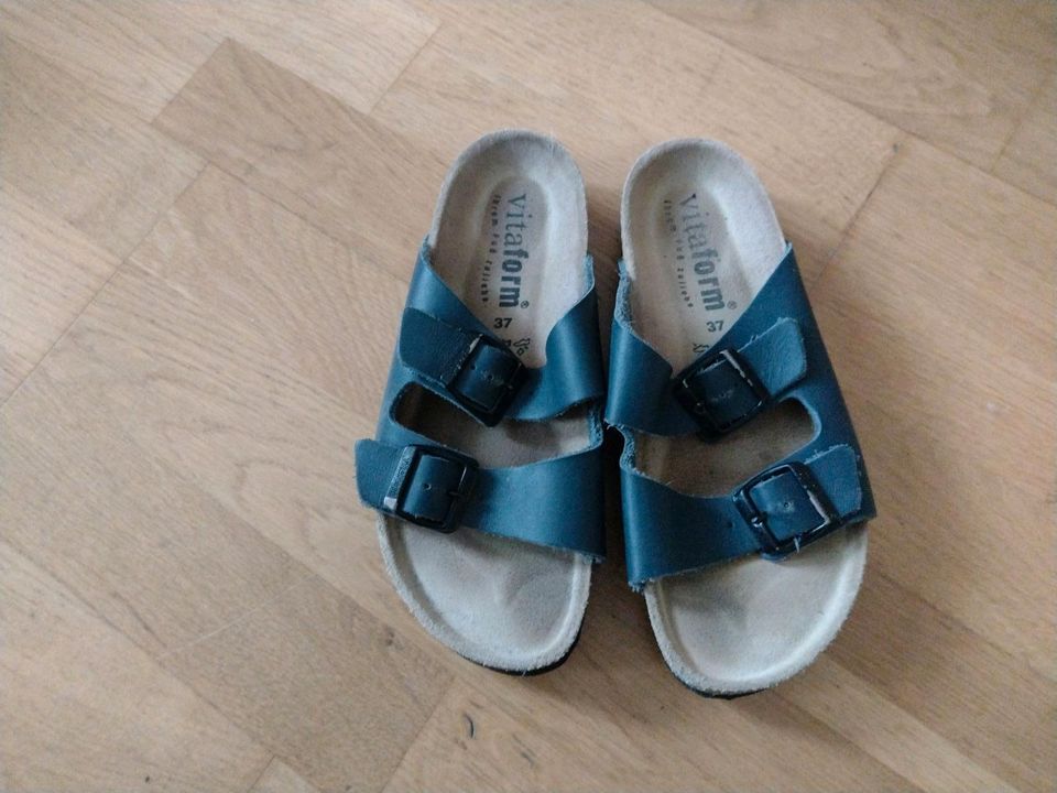 ❤️ Vitaform Sandale Biolatschen Hausschuhe 37 blau Leder unisex⭐ in Bautzen