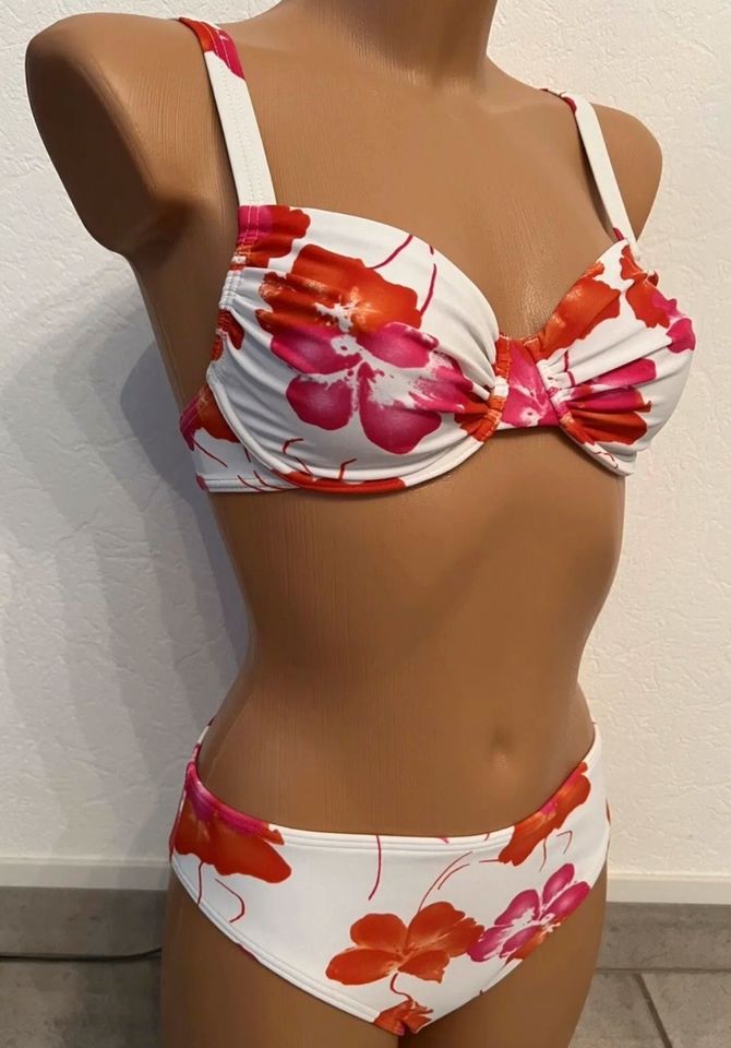 Beach Time Bikini Set Bügel weiß geblümt 36 B Slip S NEU in Rehlingen-Siersburg