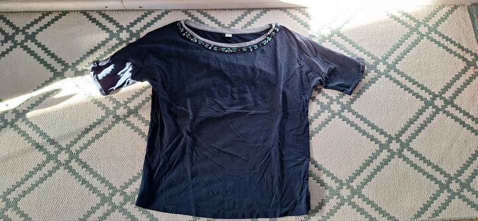 S.Oliver Basic T-Shirt Shirt Top mit Strass Baumwolle Marine in Hirschaid