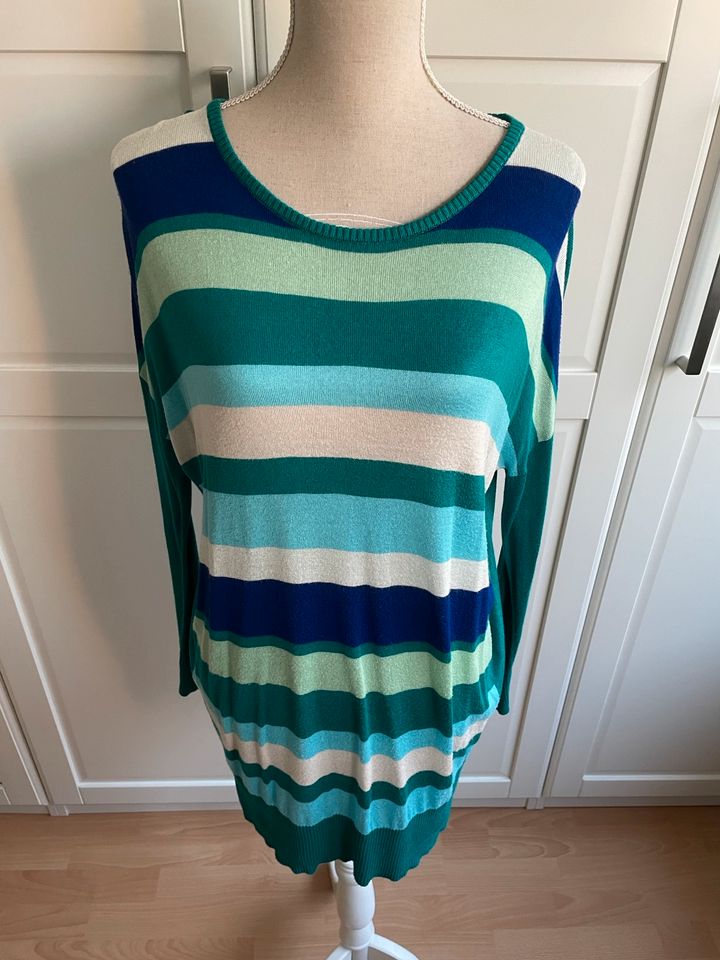 Neuwertig- Long-Pullover/Strickkleid, Esprit, blau/grün/weiß,XS-M in Meerbusch