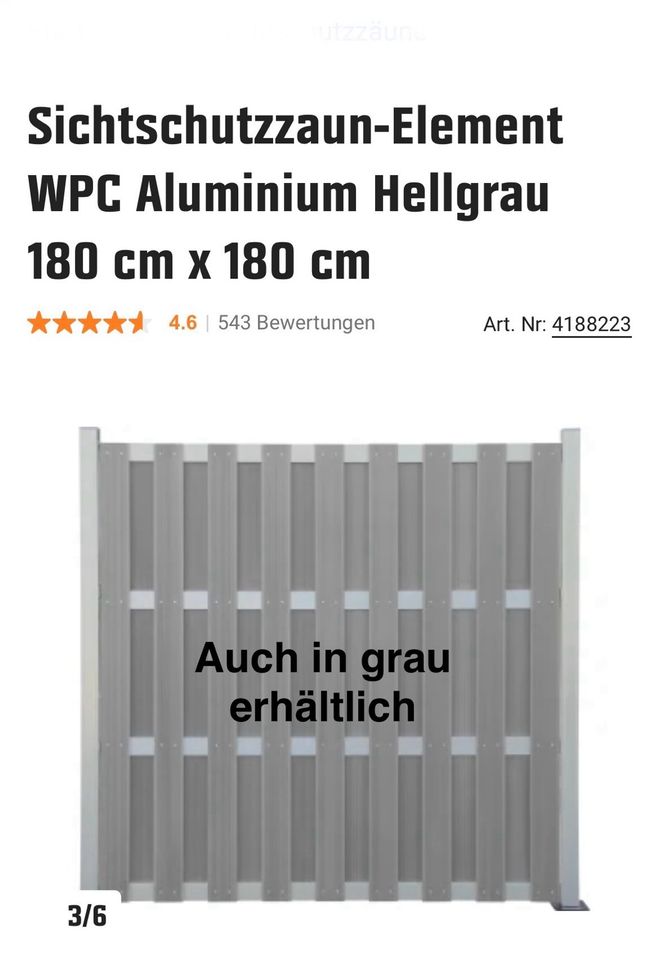 Sichtschutzzaun-Element WPC Zaun Aluminium Anthrazit in Düren