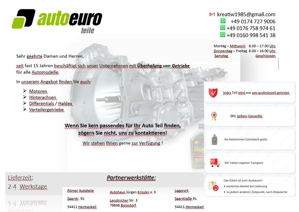 Kompletter Motor BRD - VW, Audi A4 2.0 TDI - ca. 105 TKM in Deuselbach