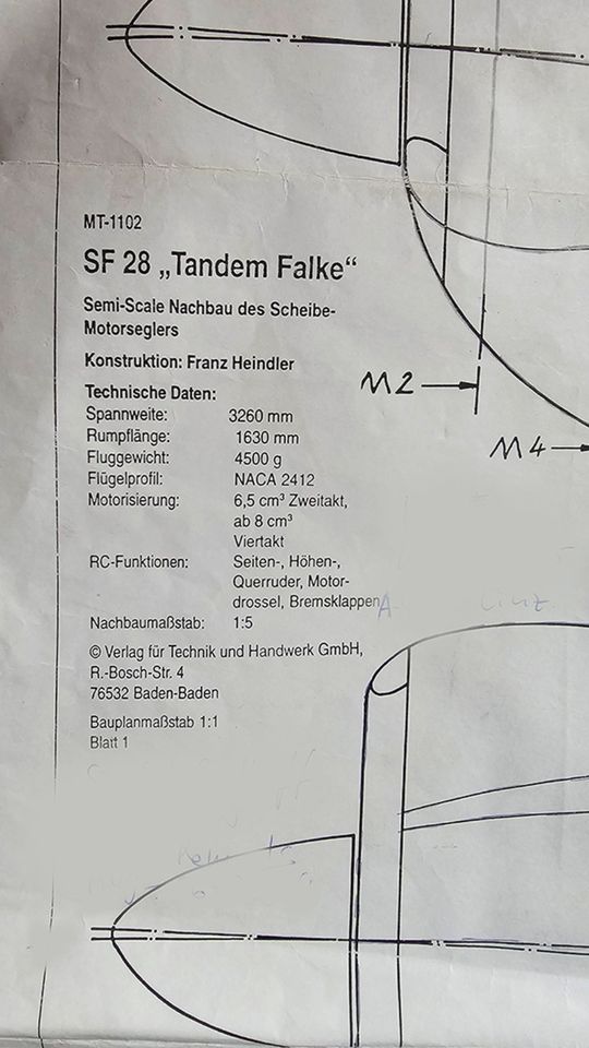 Motorsegler Rarität TANDEMFALKE Semi-Scale Maßstab 1:5 in Mundelsheim