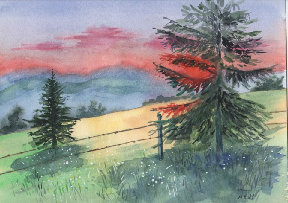 Aquarelle Bild Berge 24x30cm in Denzlingen