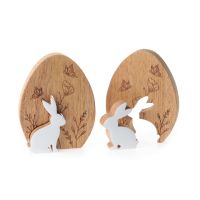 Holz Ei mit Hase 2sort. natur/weiss 2x H9,5cm stehend Ostern Deko Nordrhein-Westfalen - Vlotho Vorschau