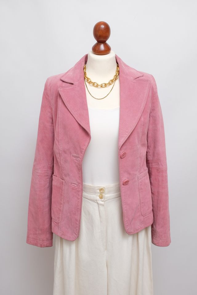 Vintage Wildleder Rosa Rose Lederjacke Leder Blazer S 36 Noa in Leipzig