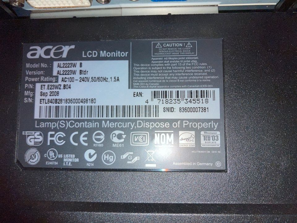 Acer LCD Monitor 22 Zoll in Bakum