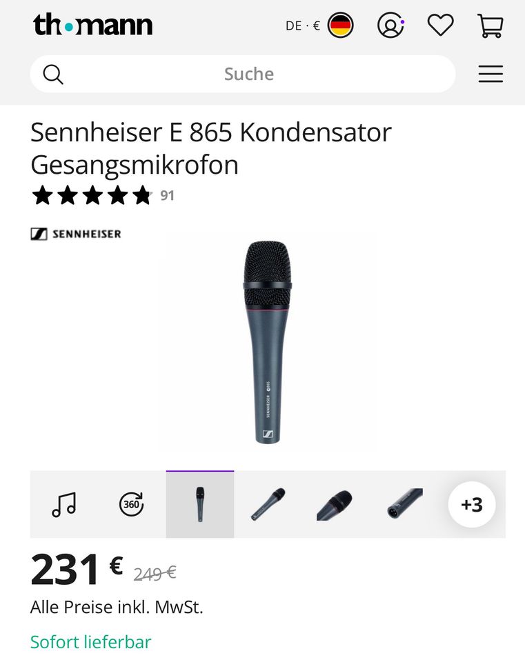 SENNHEISER E 865 HAND GESANGS KONDENSATOR MIKROFON in Lilienthal