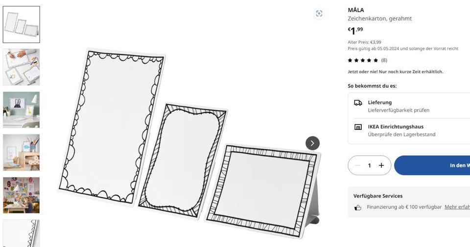 IKEA Mala MÅLA Zeichenkarton Bilderrahmen gerahmt in Leipzig